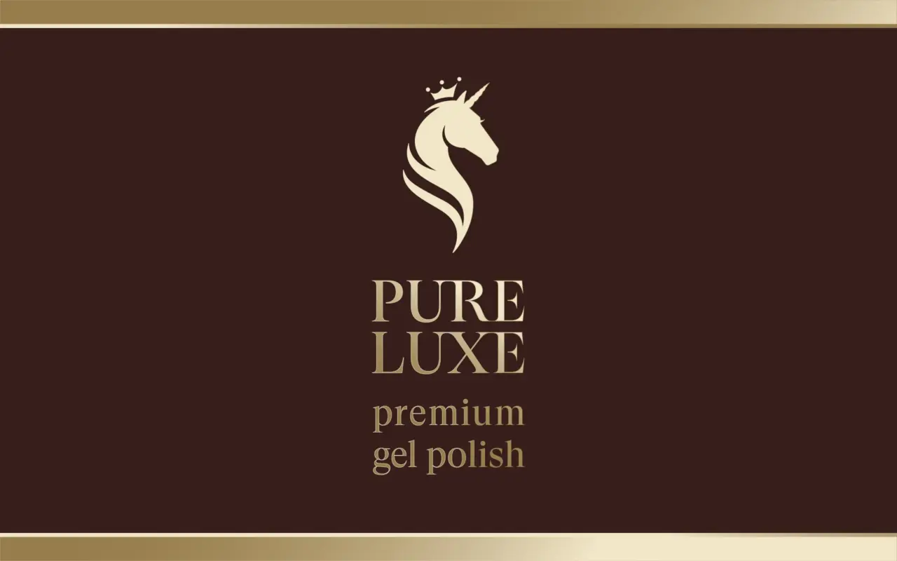 Premium cosmetics branding and packaging design and brand identity for PURE LUXE nail care products featuring custom logo design and luxury product packaging
