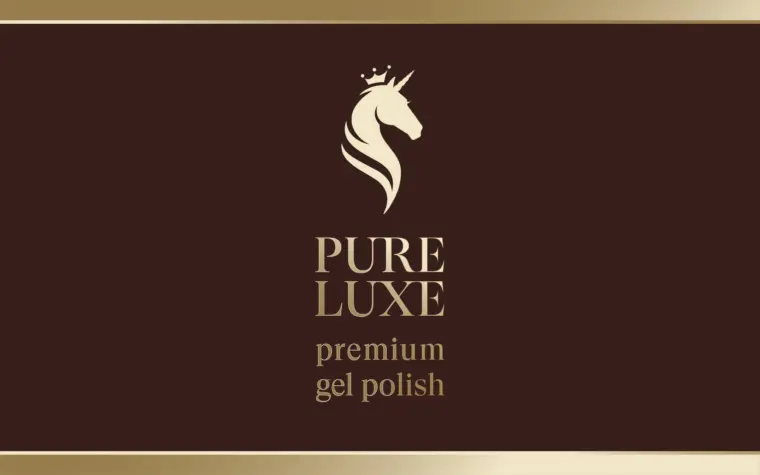 Premium cosmetics branding and packaging design and brand identity for PURE LUXE nail care products featuring custom logo design and luxury product packaging