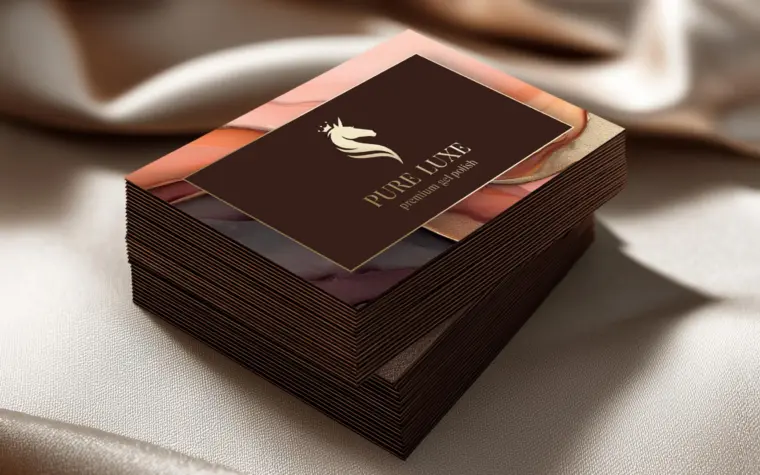 Premium cosmetics branding and packaging design and brand identity for PURE LUXE nail care products featuring custom logo design and luxury product packaging