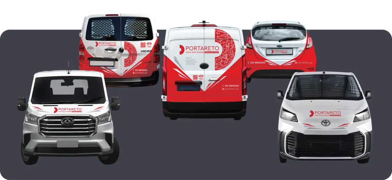 Portareto branded corporate vehicles stickers wrap design