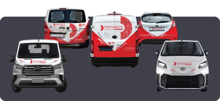 Portareto branded corporate vehicles stickers wrap design