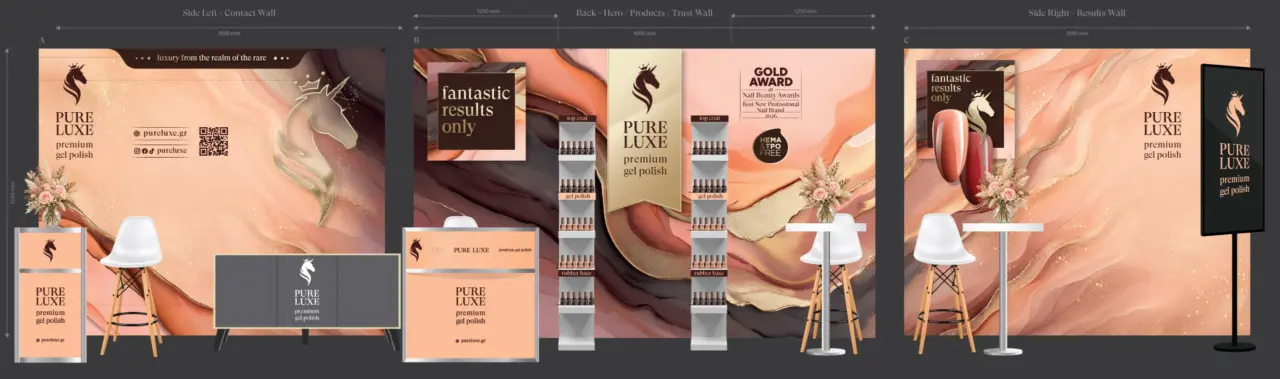 PURE LUXE exhibition booth design for Beauty Greece 2026 by Plus Gravity